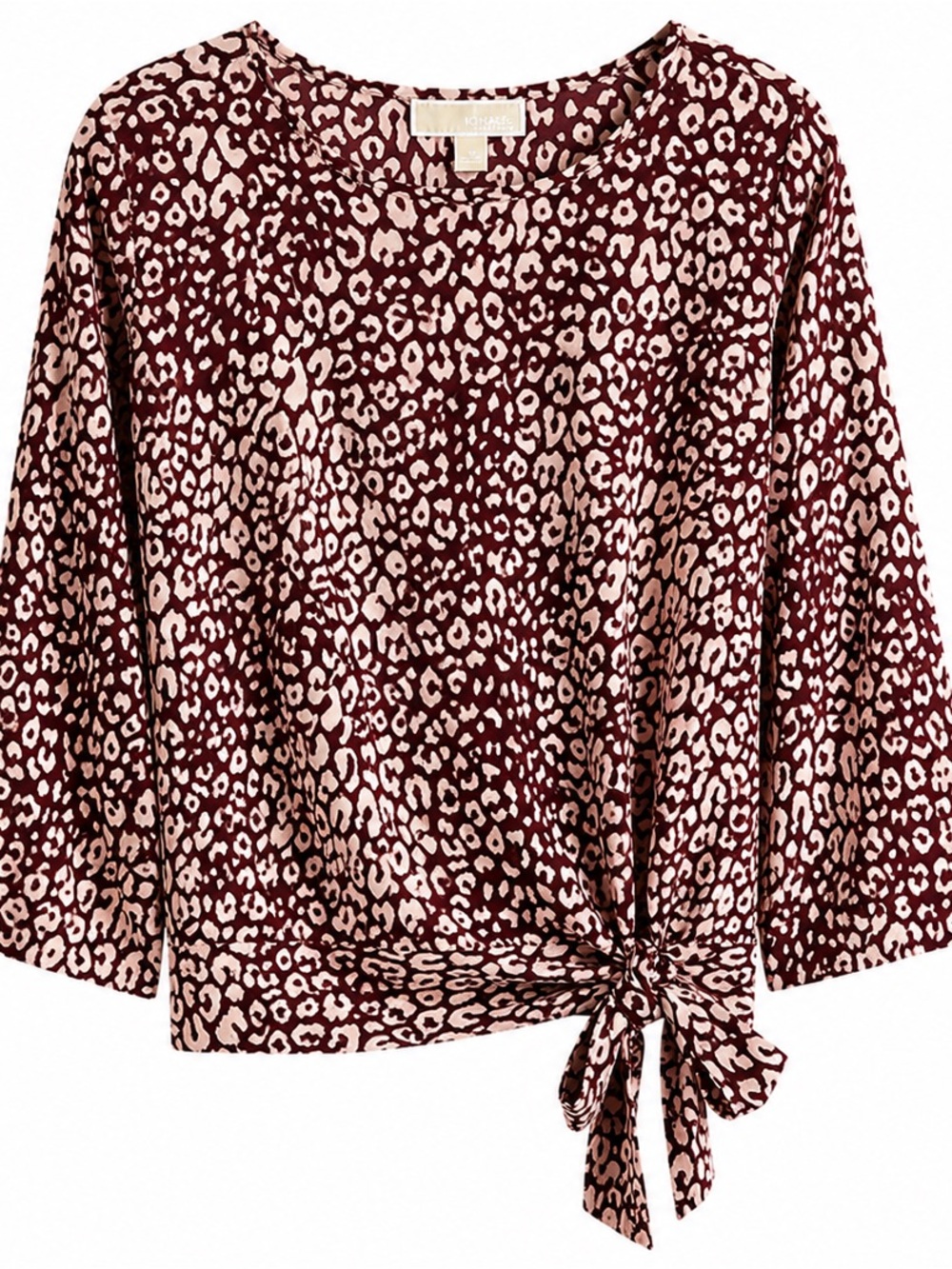320. Michael Kors Womens Tie-Hem Leopard Print Top - Burgundy/Pink